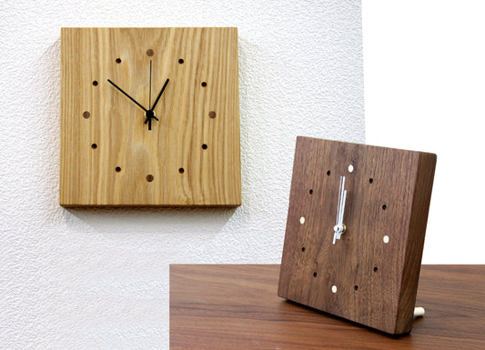 厚い一枚板で作ったインテリア手造り置き、掛け時計。 自然の板のうつくしい木目を生かしたぬくもりのある木の時計です。